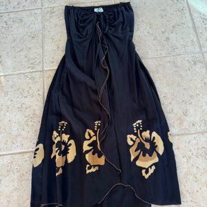 Black Strapless Tube Top Batik Hawaiian Dress - One Size